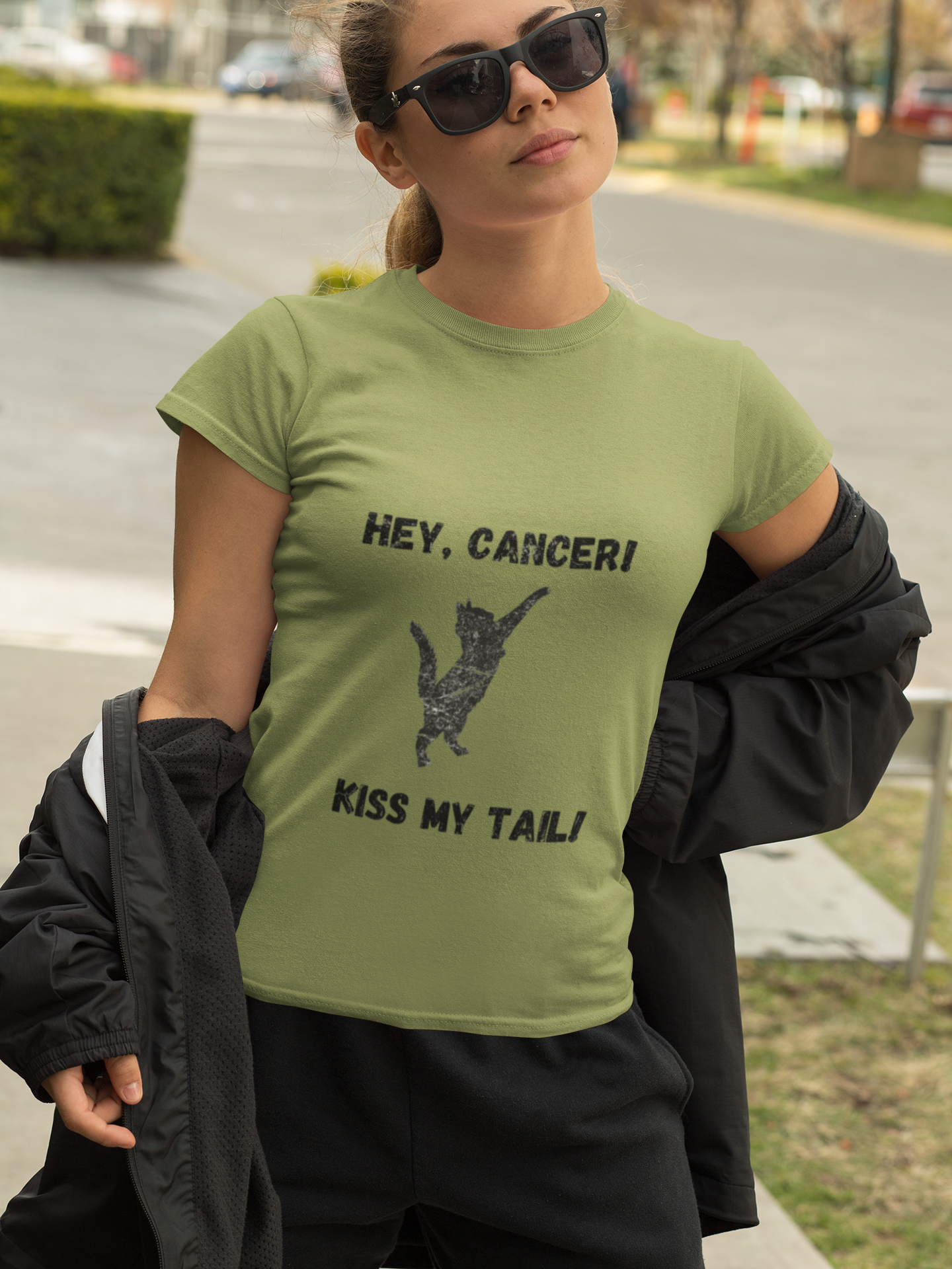 Hey Cancer!  Kiss My Tail!  Cat Punch Silhouette T-shirt